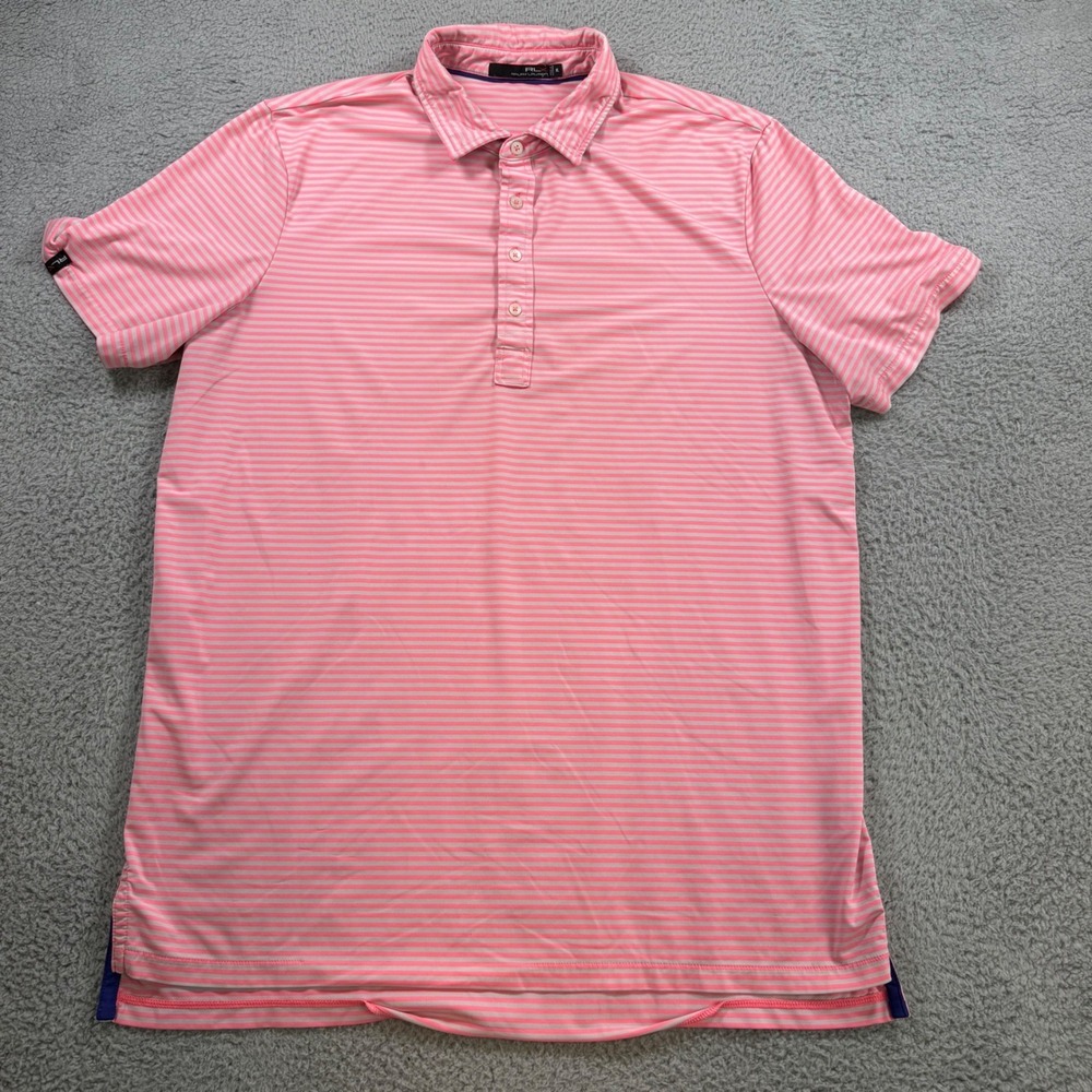 RLX Ralph Lauren Mens Pink White Striped Golf Polo Shirt XL Short Sleeve
